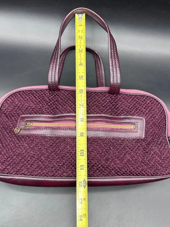 Vintage Purse Handbag 1970s Burgundy Woven Faux Leather Dual Handles Retro Fashi - Picture 11 of 12